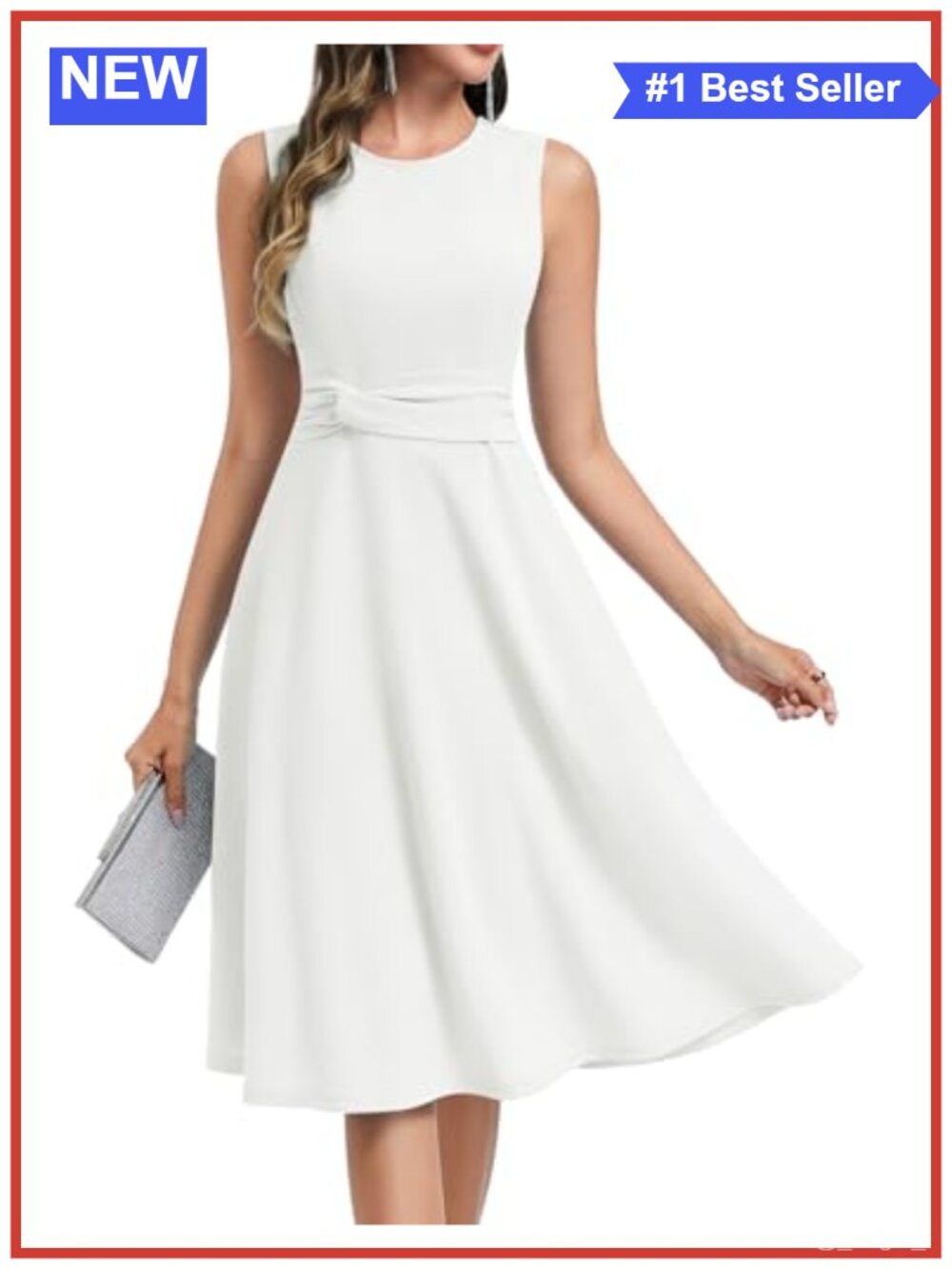 Sleeveless A-Line Midi Dress with Pockets Ruched Waist Wedding Guest